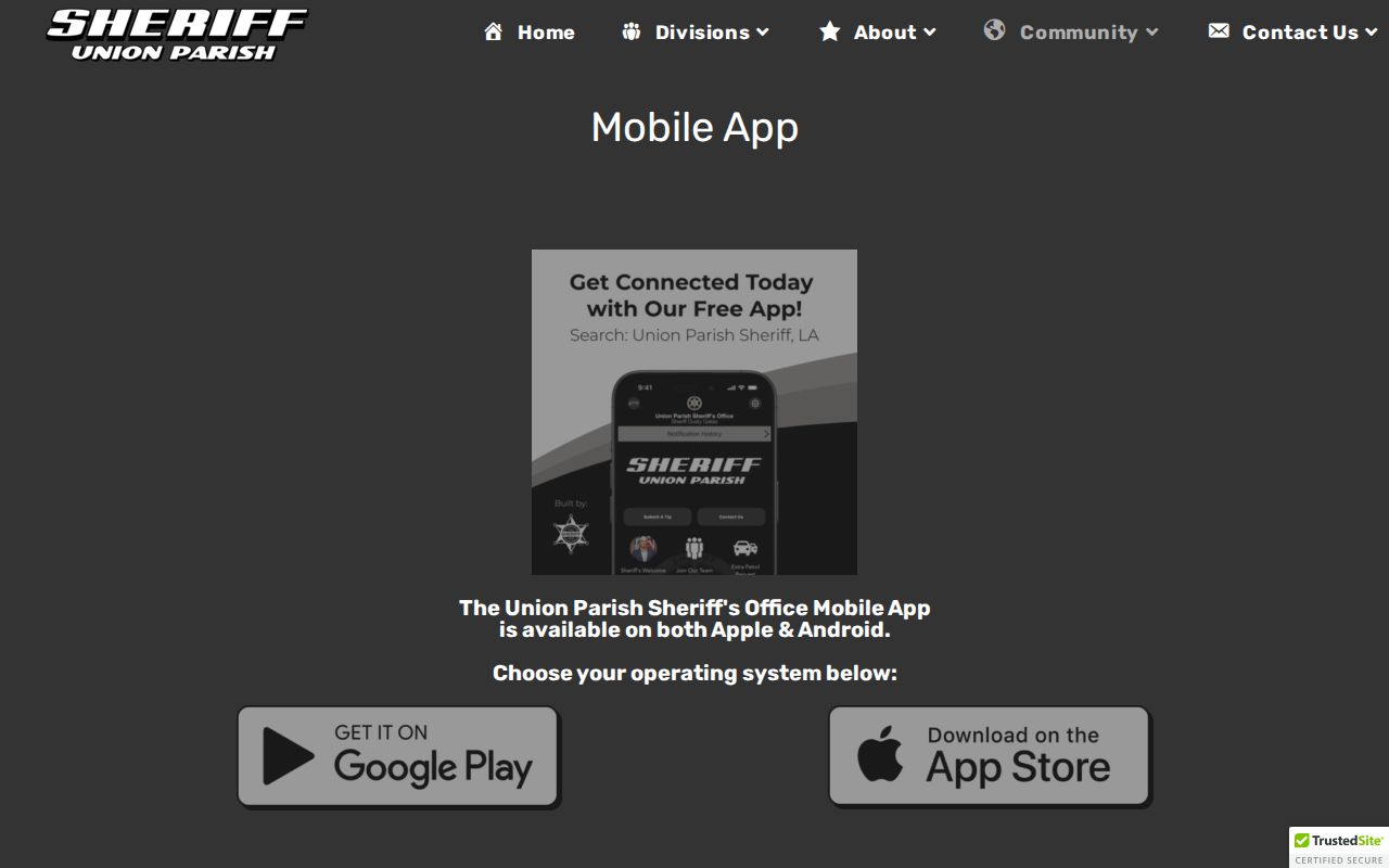 Union Parish Sheriff official mobile app page