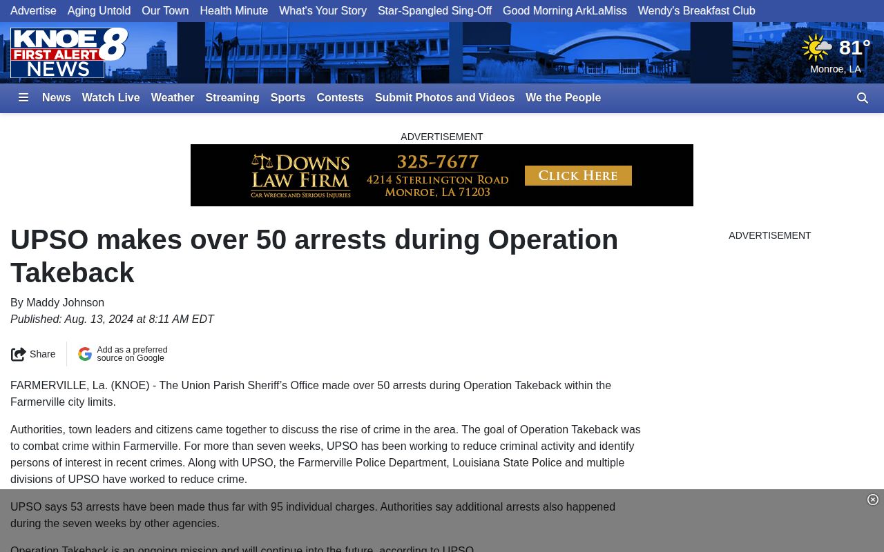 Union Parish KNOE Operation Takeback arrest news report